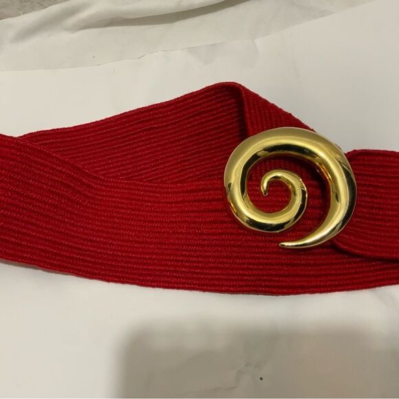 Vintage CHARMANT BELT & BUCKLE red gold Stretch Women 35” long buckle included